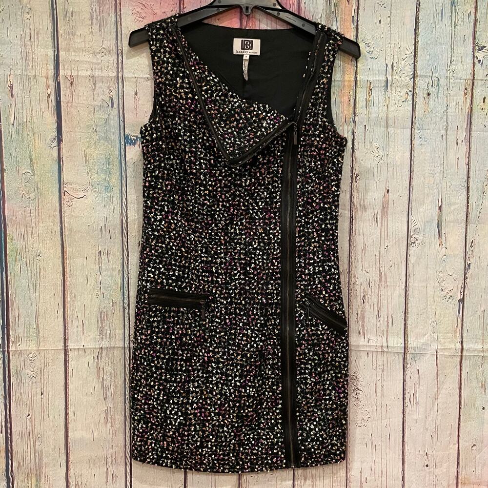 Laundry by Design Dress Womens 8 Black Multicolor Sleeveless Zip Zipper Tweed